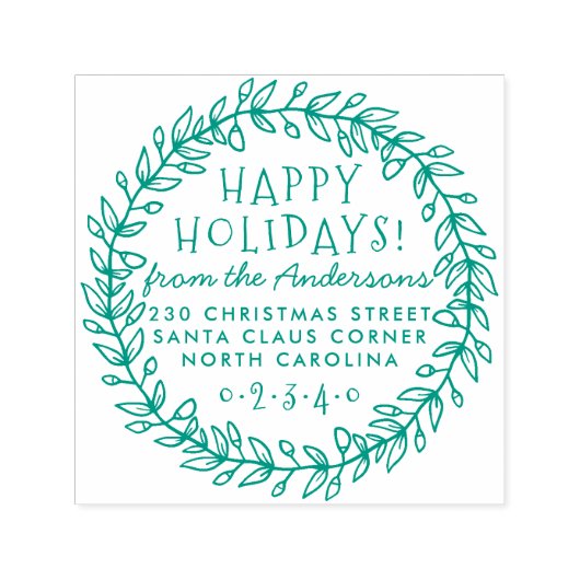 Botanische Kerstkrans Naam & Retouradres Zelfinktende Stempel (Design)