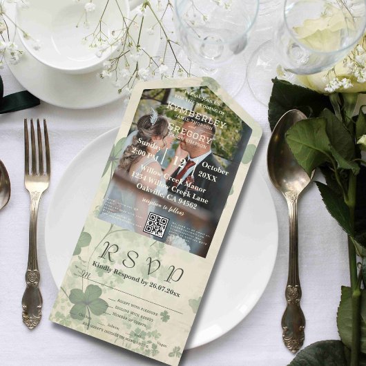 Botanische Klaver Groene Chartreuse Foto QR Code All In One Uitnodiging