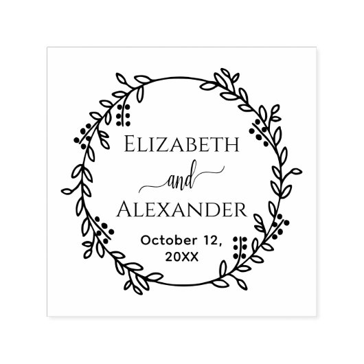 Botanische krans bruid bruidegom namen datum bruil  zelfinktende stempel (Design)