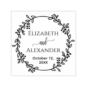 Botanische krans bruid bruidegom namen datum bruil  zelfinktende stempel