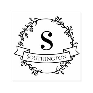 Botanische krans Een Initiaal Bruiloft Banner # 4  Zelfinktende Stempel