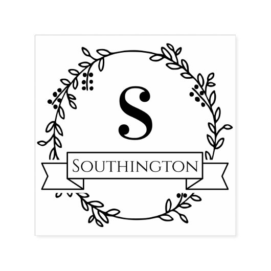 Botanische krans Een Initiaal Bruiloft Banner Naam Zelfinktende Stempel (Design)