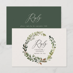 Botanische krans elegante trouw-RSVP-antwoordkaart Notitiekaartje