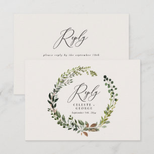 Botanische krans elegante trouwantwoord RSVP-kaart Notitiekaartje