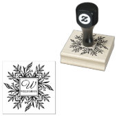 Botanische krans groen familienaam & monogram 	rubberstempel (Gestempeld)