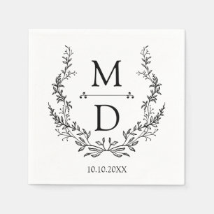 Botanische krans initialen Monogram bruiloft Minim Servet