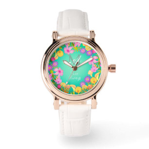 Botanische krans Monogram Aqua horloge