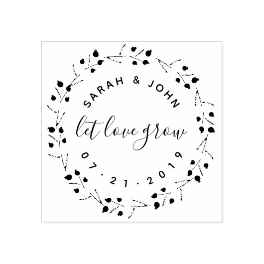 Botanische krans & script Laat liefde groeien Brui Rubberstempel (Afrduk)