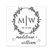 Botanische krans Twee init namen Bruiloft Monogram Zelfinktende Stempel (Design)
