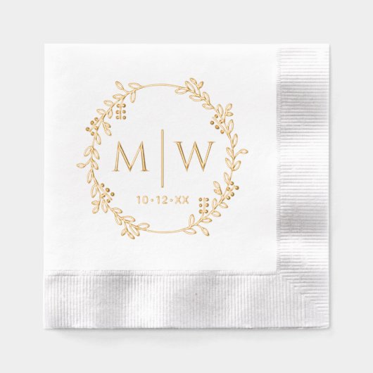 Botanische krans twee Initiaal bruiloft monogram Folie Servetten (Voorkant)