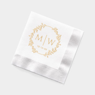 Botanische krans twee Initiaal bruiloft monogram Folie Servetten