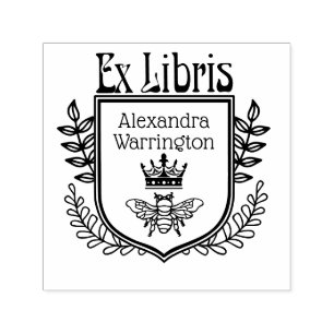 Botanische Kuif Bij met Kroon Ex Libris Boek Naam Zelfinktende Stempel