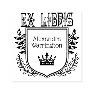 Botanische kuif kroon #2 ex libris boek naam  zelfinktende stempel