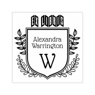 Botanische kuif zigzag ex libris boek naam Initiaa Zelfinktende Stempel