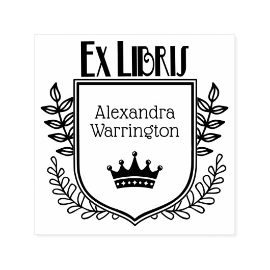 Botanische kuifkroon #1 Ex Libris Boeknaam Zelfinktende Stempel (Design)