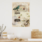 botanische kunst berdcage moderne vogel poster (Keuken)