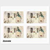 botanische kunst berdcage moderne  vogel rechthoekige sticker (Vel)
