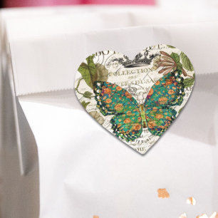 botanische kunst het franse schrift leaf butterfly hart sticker