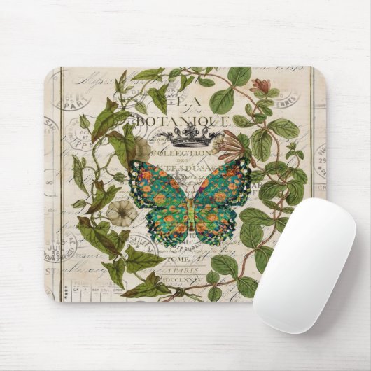 botanische kunst het franse schrift leaf butterfly muismat (Met muis)