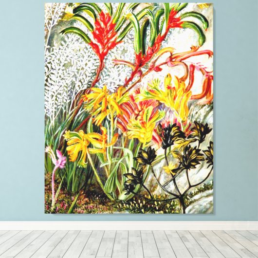 botanische kunst, West-Australische bloemen Canvas Afdruk (Insitu (Houten vloer))