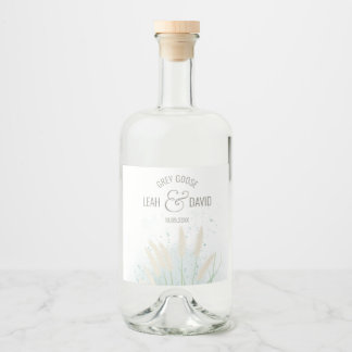 Botanische kustbruiloft likeurfles etiket