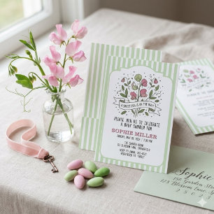 Botanische Lathyrus Baby Shower Uitnodiging Streep