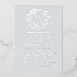 Botanische Laurel Leaf Wreath Wedding Monogram Folie Uitnodiging