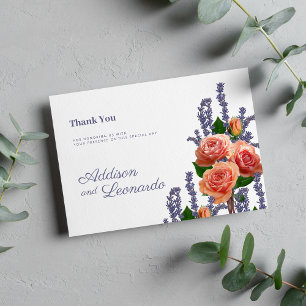 Botanische lavendel perzik rozen bloemen Dank je w Kaart