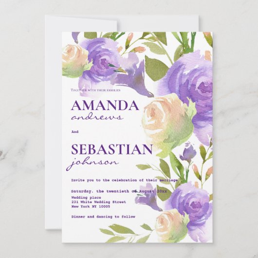 Botanische lavendel roze minnengroen bloemhuwelijk kaart (Voorkant)