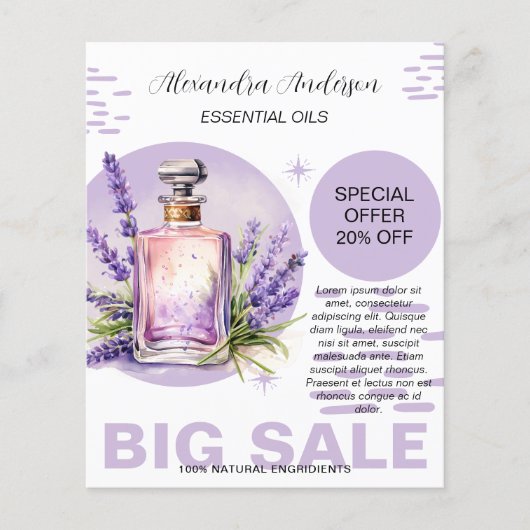 Botanische Lavender Etherische Olie Aquarel Promo Flyer (Voorkant)