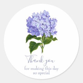 Botanische Lavender Hydrangea Script Dank u Ronde Sticker