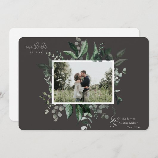 Botanische Leafy Greenery Photo Lijst Save the Dat (Voorkant / Achterkant)