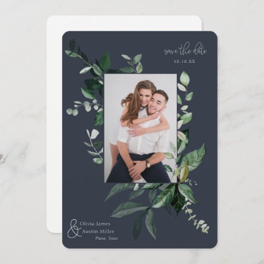 Botanische Leafy Greenery Photo Lijst Save the Dat (Voorkant / Achterkant)