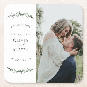 Botanische Leafy Greenery Save the Date Vierkante Kartonnen Onderzetter