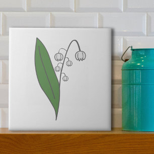 Botanische Lelie van de Vallei Pastel Bloem Wit Tegeltje