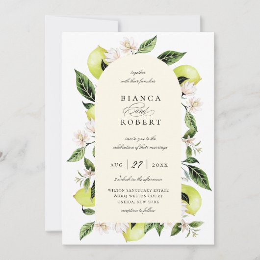 Botanische Lemon Arch Lijst Weddenschap Kaart (Voorkant)