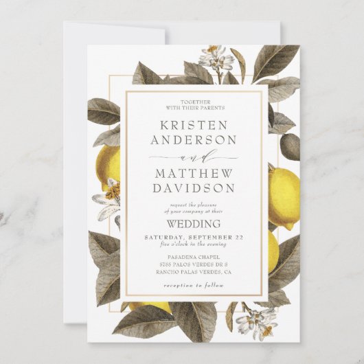 Botanische Lemon Leaves Wedding Kaart (Voorkant)