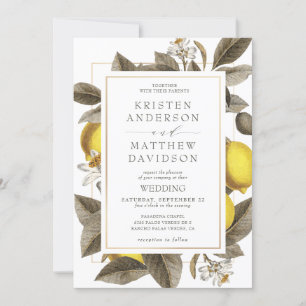 Botanische Lemon Leaves Wedding Kaart
