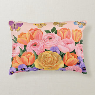 Botanische Lente Bloemen Boeket Vlinders Accent Kussen