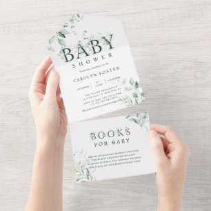 Botanische Letter Boy Baby shower   Boeken voor Ba All In One Uitnodiging