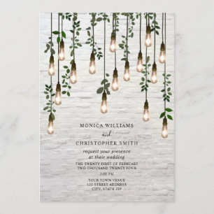  Botanische Lightbulbs White Brick Wedding Kaart