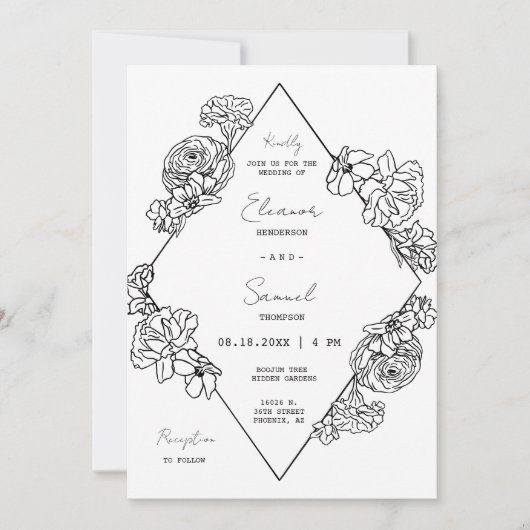 Botanische lijn Art Boho Foto QR Code Bruiloft Kaart (Voorkant)