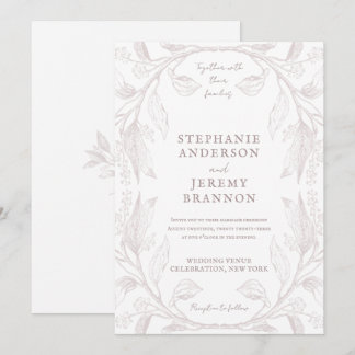 Botanische lijn Art Lijst Dusty Roos Invitation Kaart