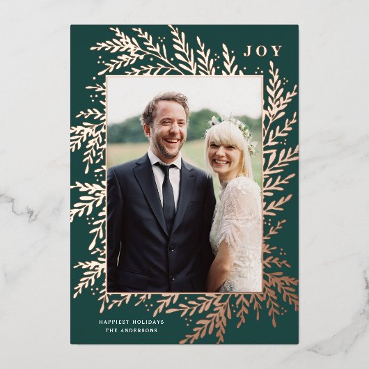 Botanische lijst JOY Kerst foto goud folie kaart (Voorkant)