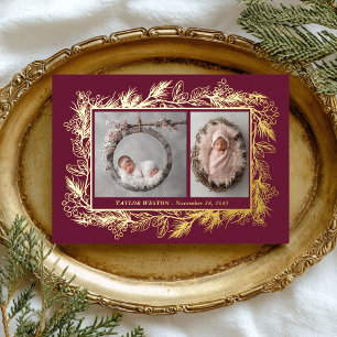 Botanische lijst Winterblad Nieuwe Baby Folie Feestdagenkaart