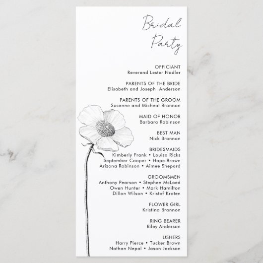 Botanische Line Art Wedding Programme Menu (Achterkant)