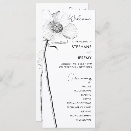 Botanische Line Art Wedding Programme Menu (Voorkant / Achterkant)