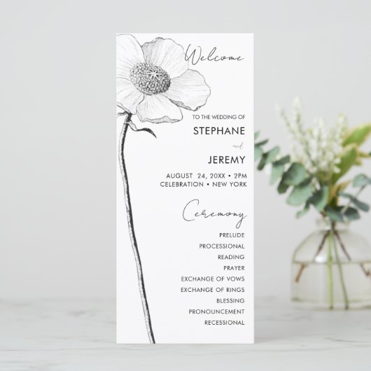 Botanische Line Art Wedding Programme Menu (Staand voorkant)