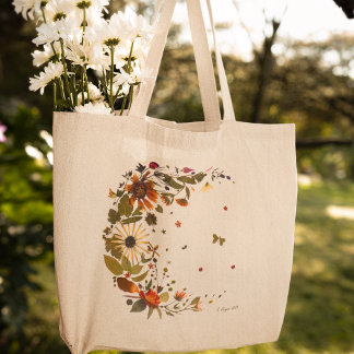 Botanische Maan Tote l Geperste Bloem Kunstwerk