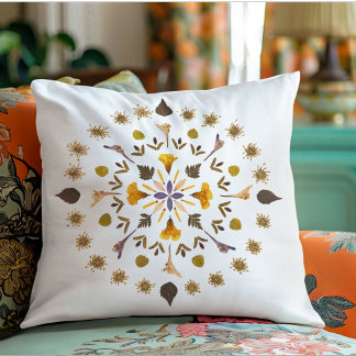 Botanische Mandala Persgedrukte Bloem Kunstwerk Kussen